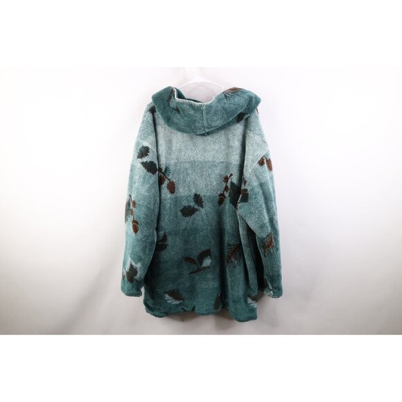 Vtg 90s Womens XL Distressed Reversible Leaf Acorn All Over Print Fleece Jacket - Picture 10 of 16